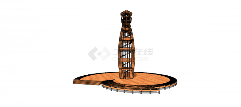 东南亚风木质圆柱形瞭望塔su模型-图一