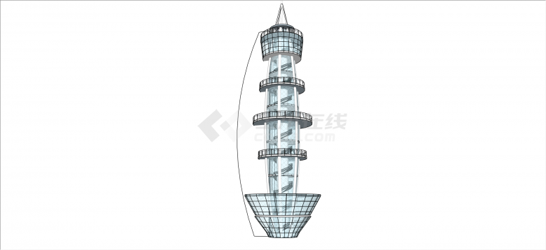 现代玻璃螺旋楼梯瞭望塔su模型-图二