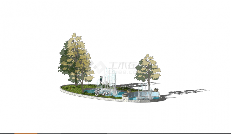 带茂密树木的圆形喷泉 su模型-图二