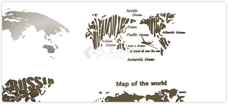 金色字母世界地图拼凑现代北欧地图背景墙墙饰su模型-图二