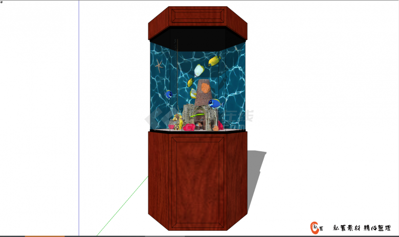 圆形的带棕色储物柜的鱼缸 su模型-图二