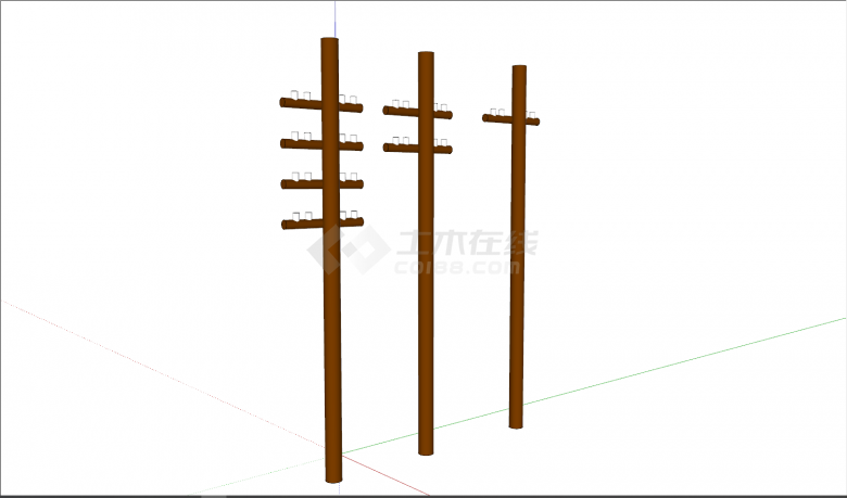 三种不同数量拉线棒电线杆su模型-图二