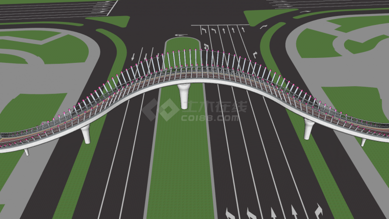 一体小火柴栏杆形状的s型过街SU304-景观桥 -图二