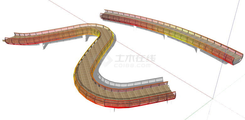 渐变色的木质的SU304-景观桥-图二