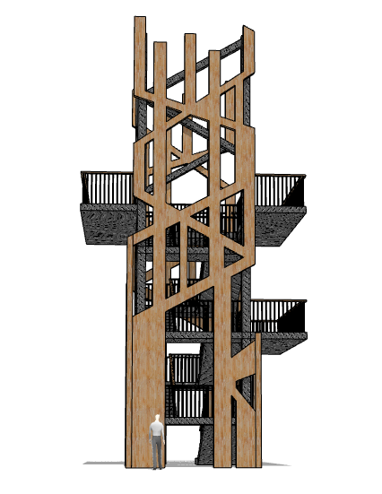 黄黑现代瞭望塔建筑物 su模型-图一