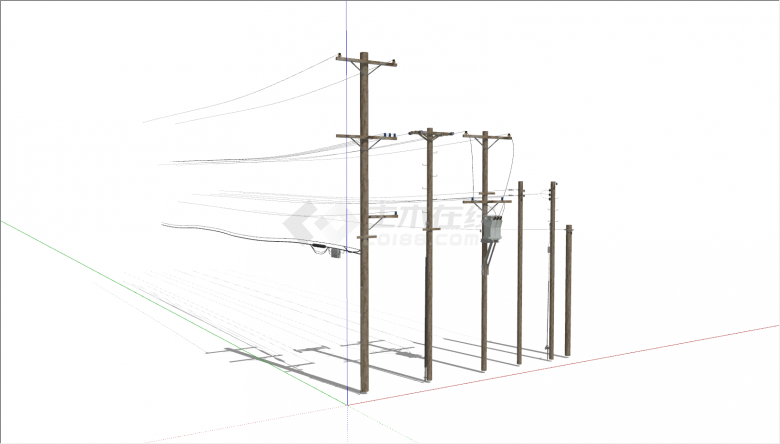 现代不同规格高低电线杆su模型-图一
