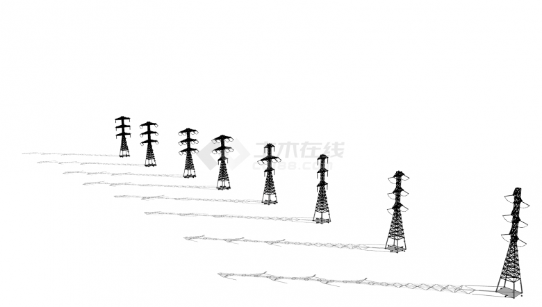 电线杆黑色镂空组合su模型-图二