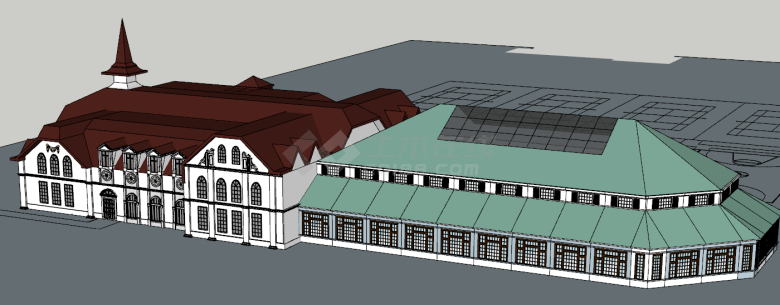 欧式古典体育中心建筑su模型-图二