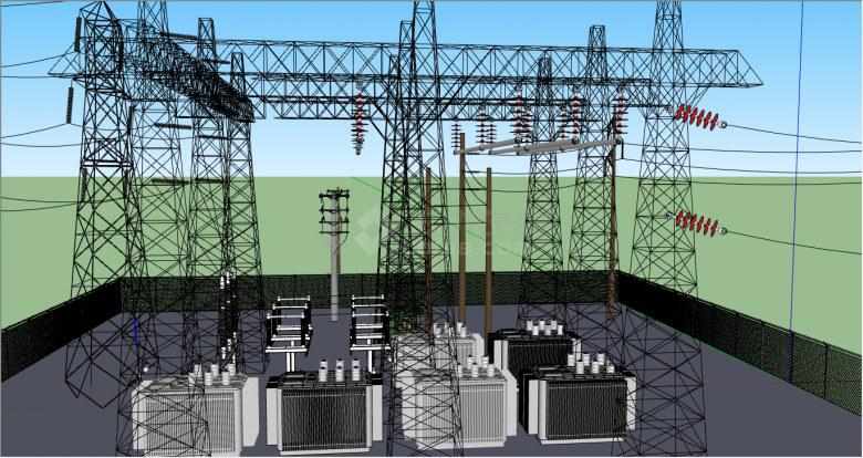 现代大型高压电塔电线杆su模型-图二