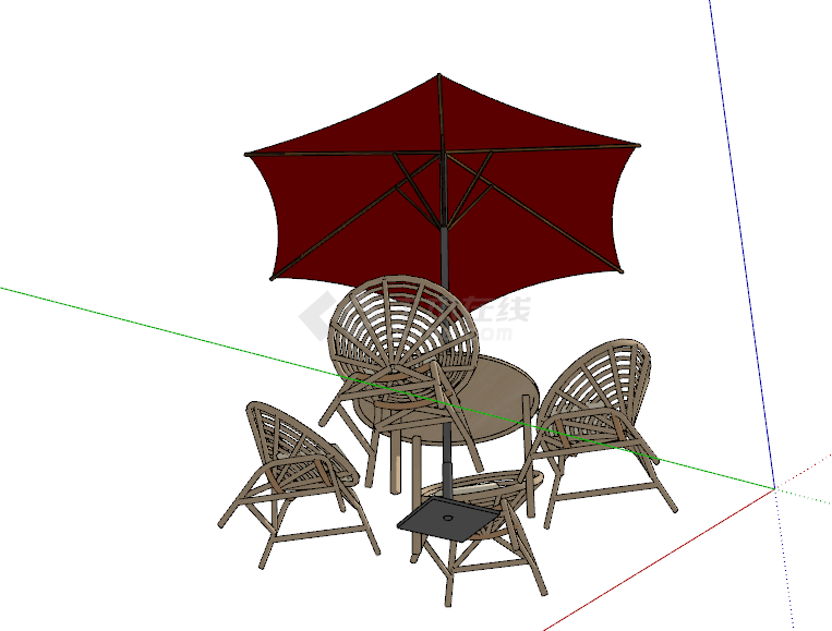 遮阳伞四座户外座椅su模型-图二