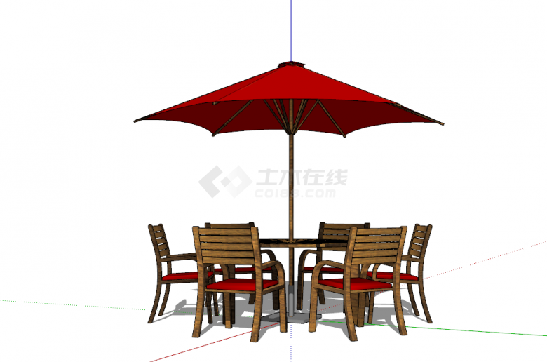 桌子遮阳伞一体户外座椅su模型-图一