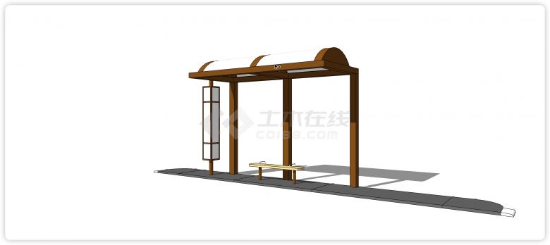 白色主体实木框架黄色凳子现代公交车站su模型-图一
