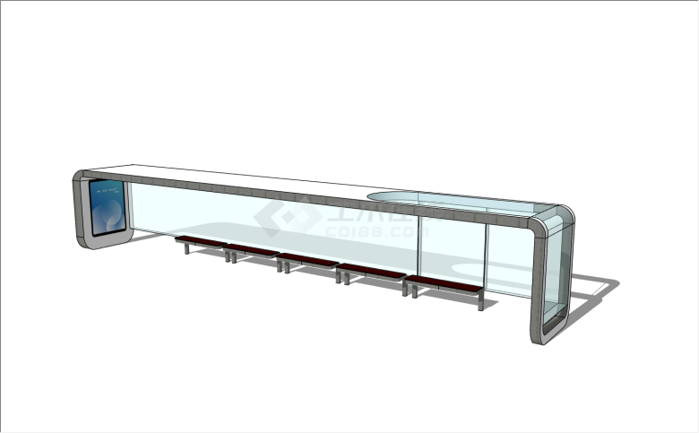 长条大面积玻璃5个座椅公交站台su模型-图一