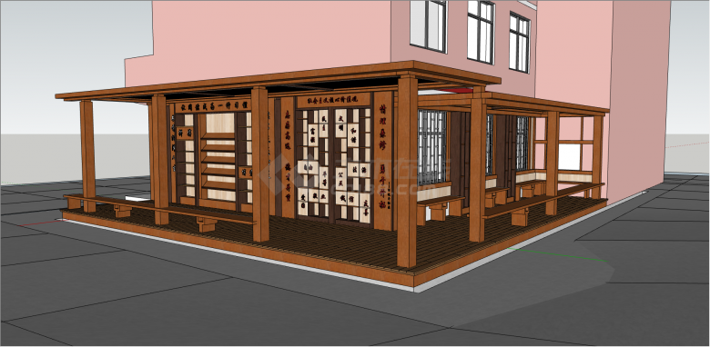 中式木制文化长廊su模型-图二