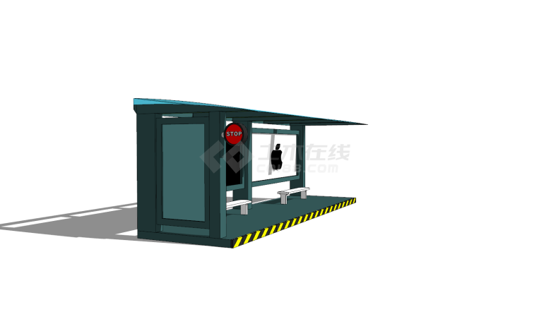 现代公交车站蓝黑拼色su模型-图二