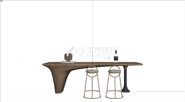 现代特色木桌吧台中岛台su模型-图二