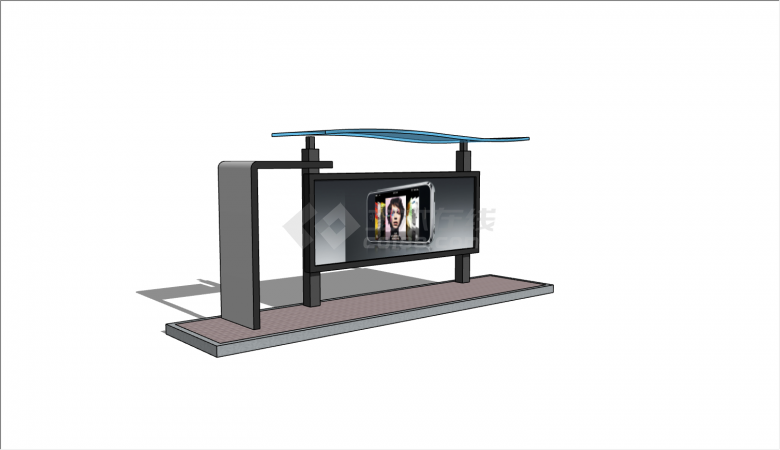 LED屏幕现代公交车站台的SU模型-图二