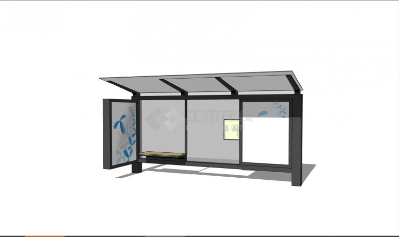 带有玻璃图案的简约的现代公交车站 su模型-图二