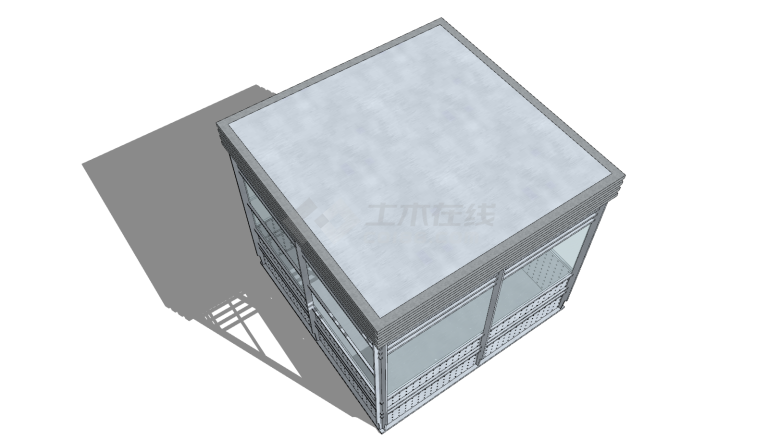 现代岗亭灰色正方形su模型-图二