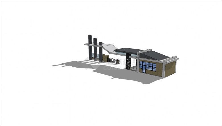 现代层次学校大门入口su模型-图二
