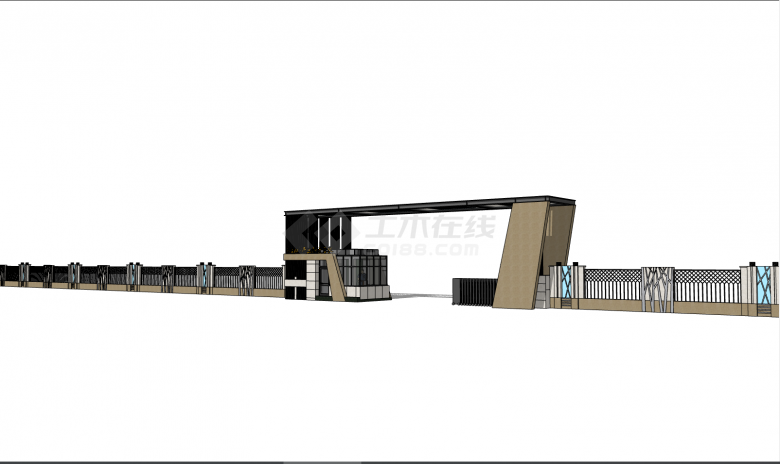 现代的美观的厂区学校大门入口 su模型-图二