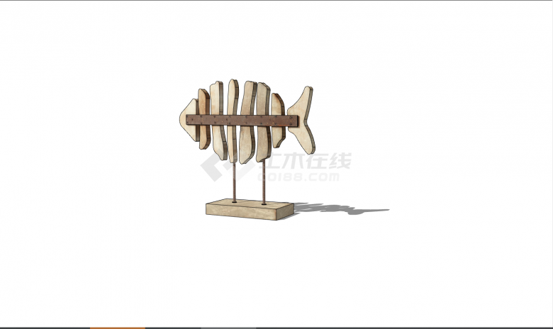 鱼形的木质的装饰品su模型-图二
