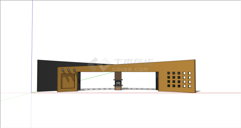 现代双色厂区学校大门入口su模型-图二