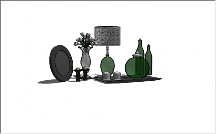 现代绿色玻璃瓶花卉摆件装饰品su模型_图1
