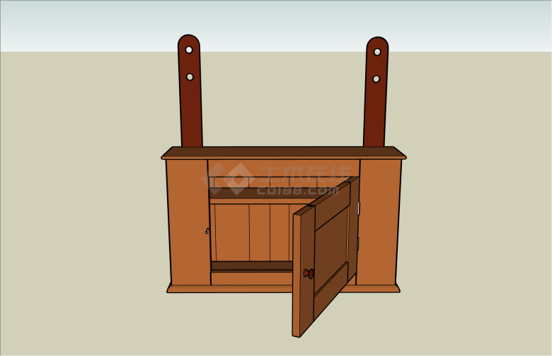 上墙木色现代矮鞋柜su模型-图一