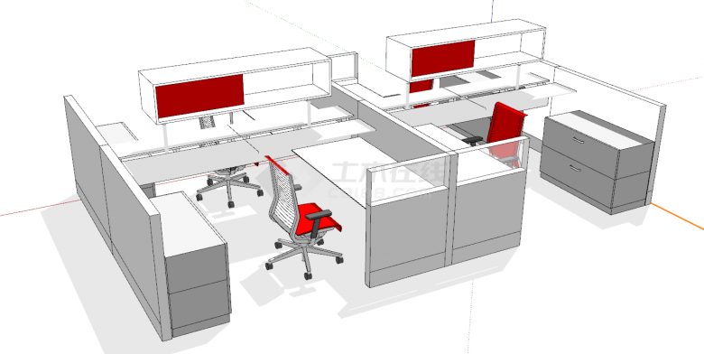 办公室简易桌椅组合su模型-图二