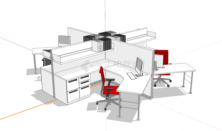 四座办公室办公桌椅组合su模型-图一