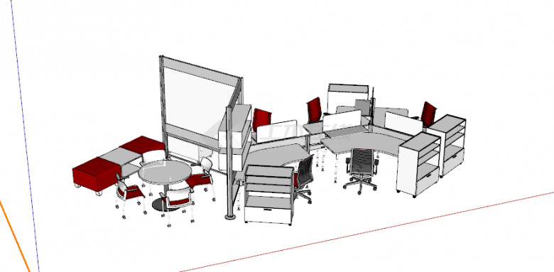 白红高的现代办公桌su模型-图二