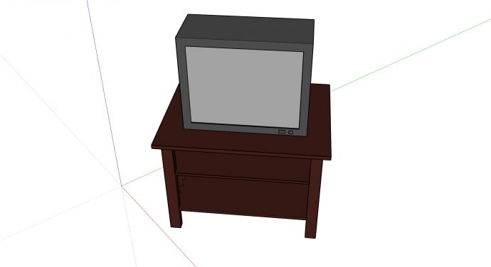 红色实木方形电视柜和老式方形电视su模型_图1