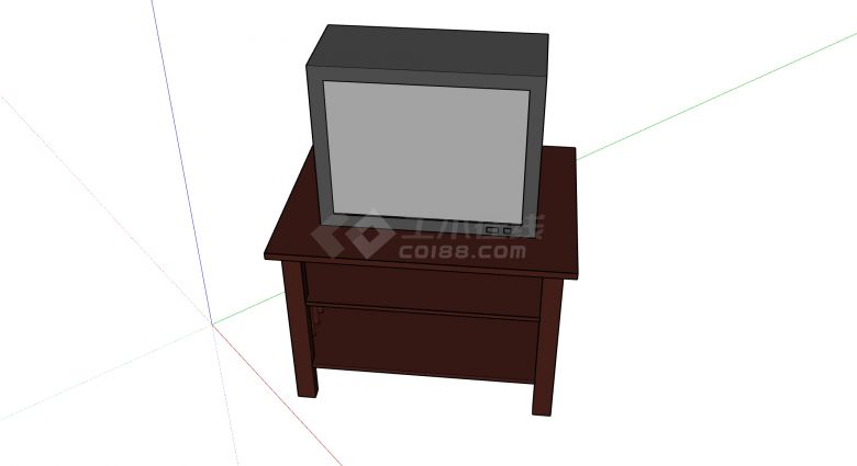 红色实木方形电视柜和老式方形电视su模型-图一