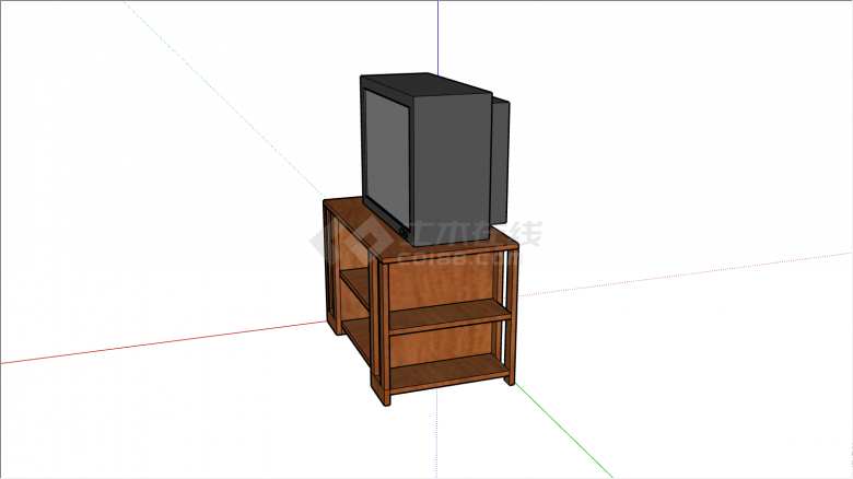 带棕色电视柜的老式的TVsu模型-图二