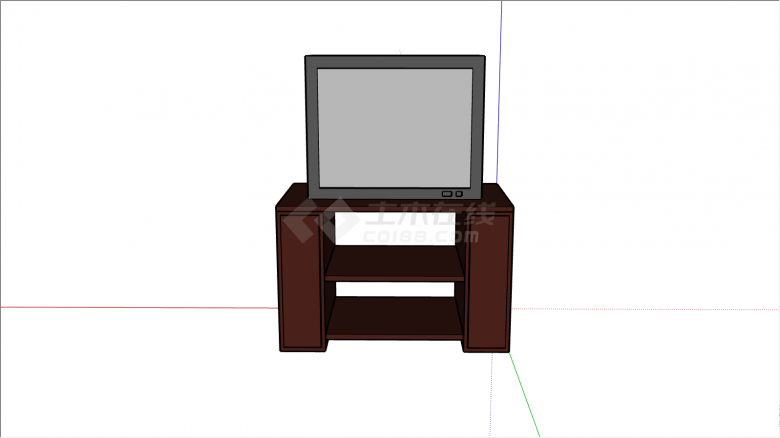 带深棕色电视柜的灰色的TVsu模型-图二