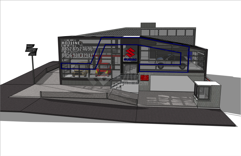 新颖创意现代风格汽车4S店su模型-图一
