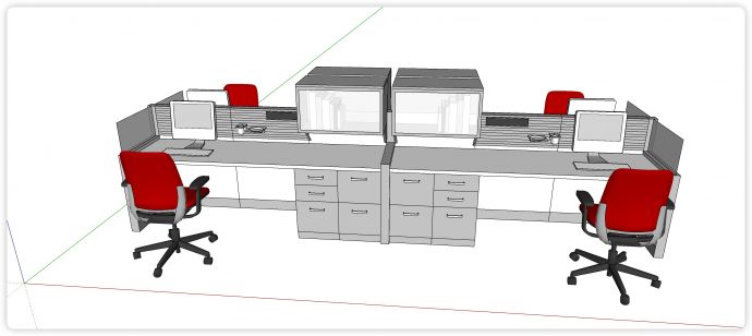 一字型四位办公桌带透明储物格办公桌su模型_图1