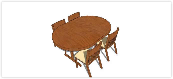 红木实木椭圆形四人餐桌su模型_图1