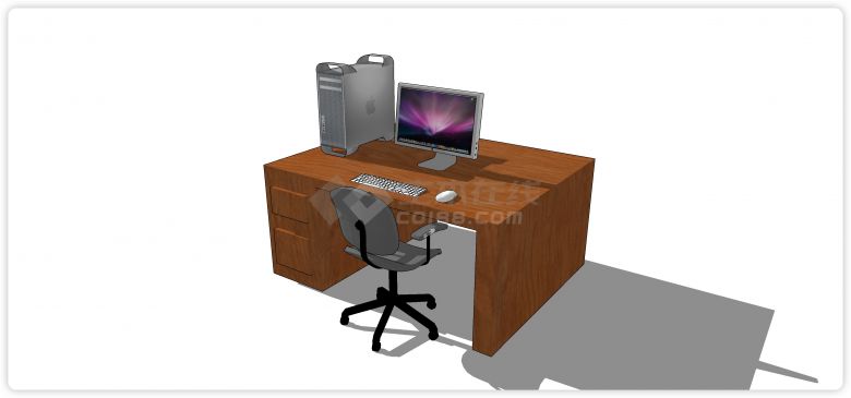 白胡桃木工作台电脑桌su模型-图二