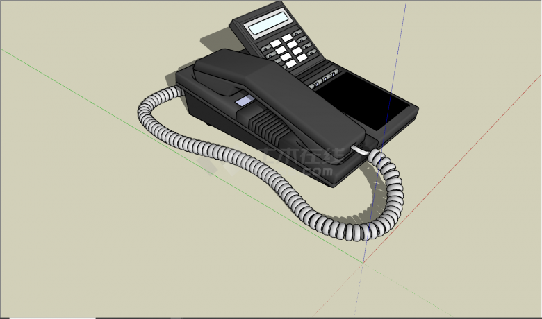 现代黑色网线电话座机su模型-图二
