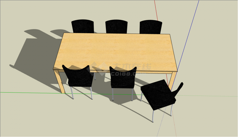 图书馆六人座书桌的SU模型-图二