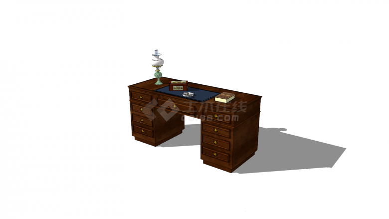 书桌木制对称多抽屉su模型-图一