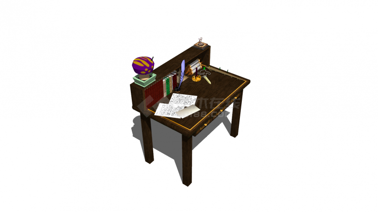 书桌木制简易三小抽屉su模型-图二
