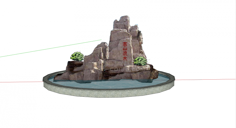 中式圆形水池假山置石su模型-图一