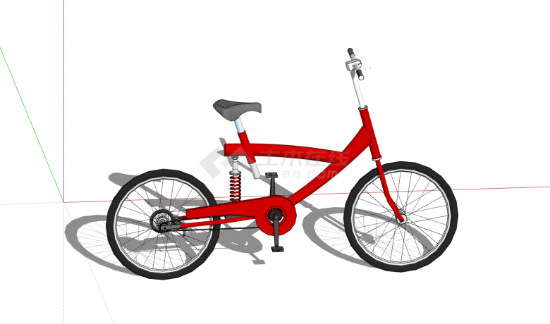 红色中置减震器自行车su模型-图一