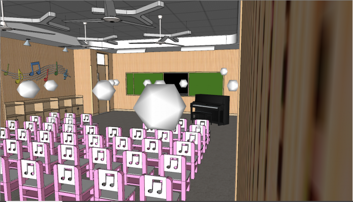 现代粉色音乐教室su模型_图1