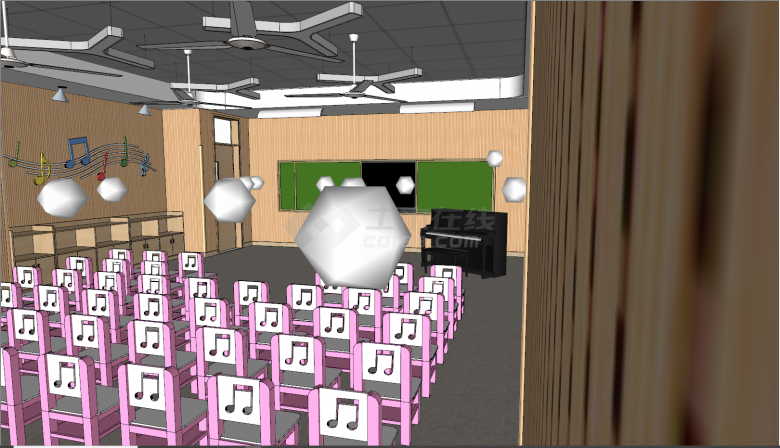 现代粉色音乐教室su模型-图一