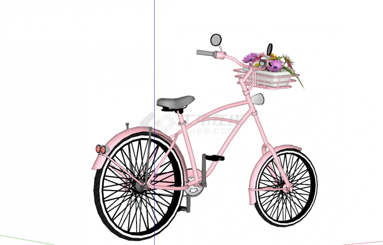 现代少女系粉色自行车su模型-图二