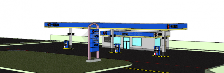 现代蓝色外观加油站su模型-图二